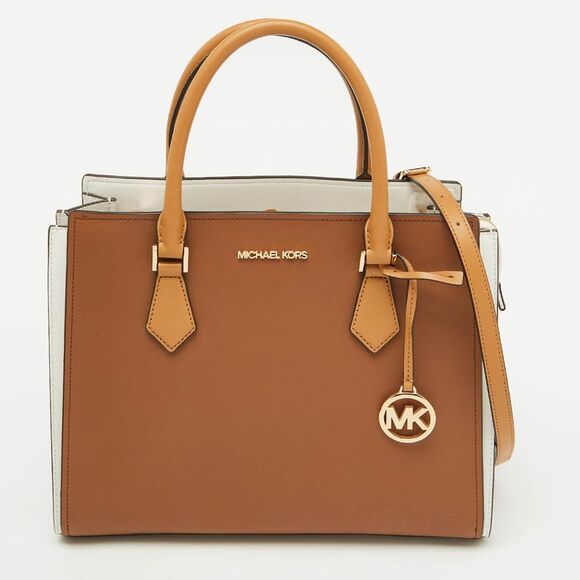 Michael Kors Brown/white Leather Large Hope Tote